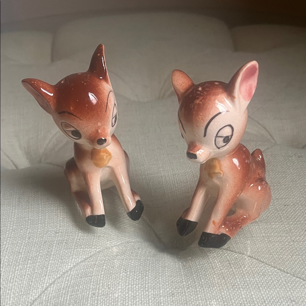 Vintage Ceramic Fawn Salt And Pepper Shakers Figurines Made In Japan